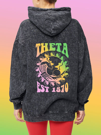 Kappa Alpha Theta Yin-Yang Surf Sorority Hoodie Mineral Wash Tie Dye