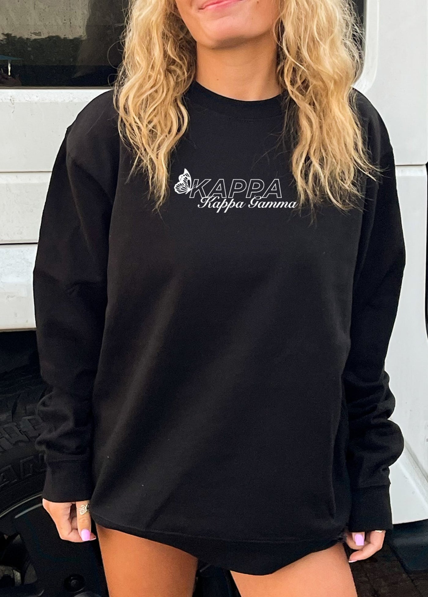 Kappa Kappa Gamma Butterfly Script KKG Sorority Crewneck Sweatshirt