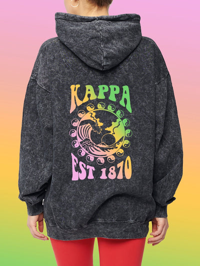 Kappa Kappa Gamma Yin-Yang Surf Sorority Hoodie Mineral Wash Tie Dye