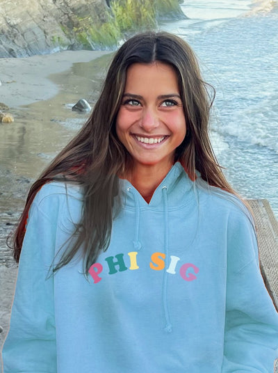 Phi Sigma Sigma Colorful Text Cute Mad Happy Trendy Sorority Hoodie