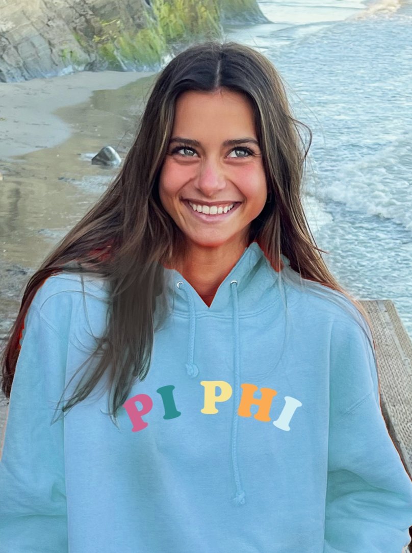 Pi Phi Colorful Text Cute Mad Happy Trendy Sorority Hoodie