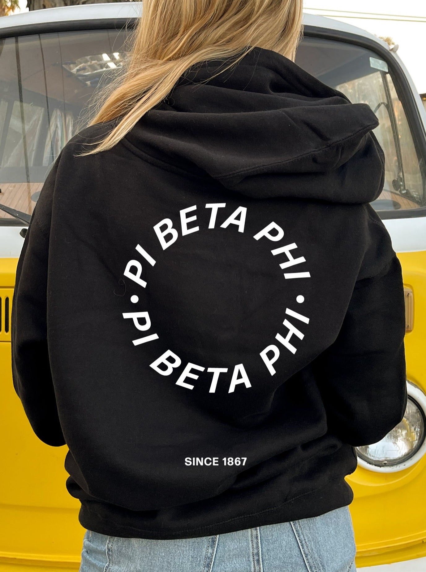 Pi Beta Phi Simple Trendy Cute Circle Sorority Hoodie Sweatshirt Design Black
