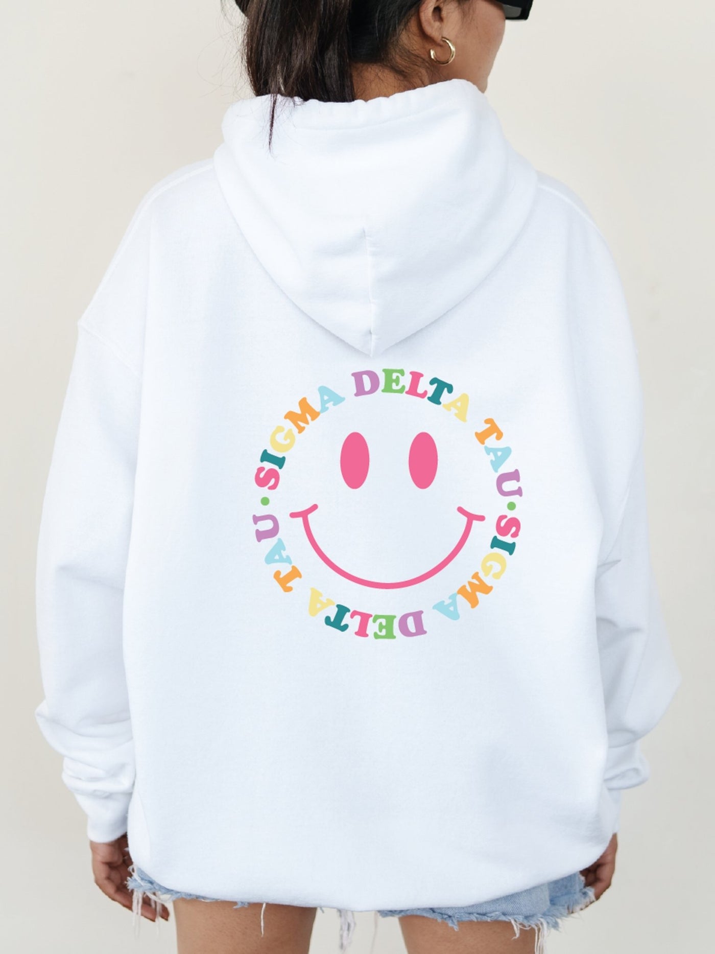 Sigma Delta Tau Colorful Smiley Sweatshirt, Sig Delt Sorority Hoodie