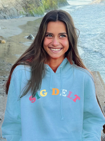 Sigma Delta Tau Colorful Text Cute Mad Happy Trendy Sig Delt Sorority Hoodie