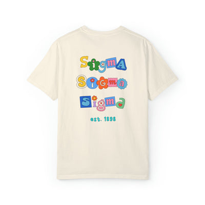Sigma Sigma Sigma Fun Doodle Scrapbook T-Shirt | Tri Sigma Trendy College Greek Custom Oversized Shirt | Big Little Sorority T Shirt