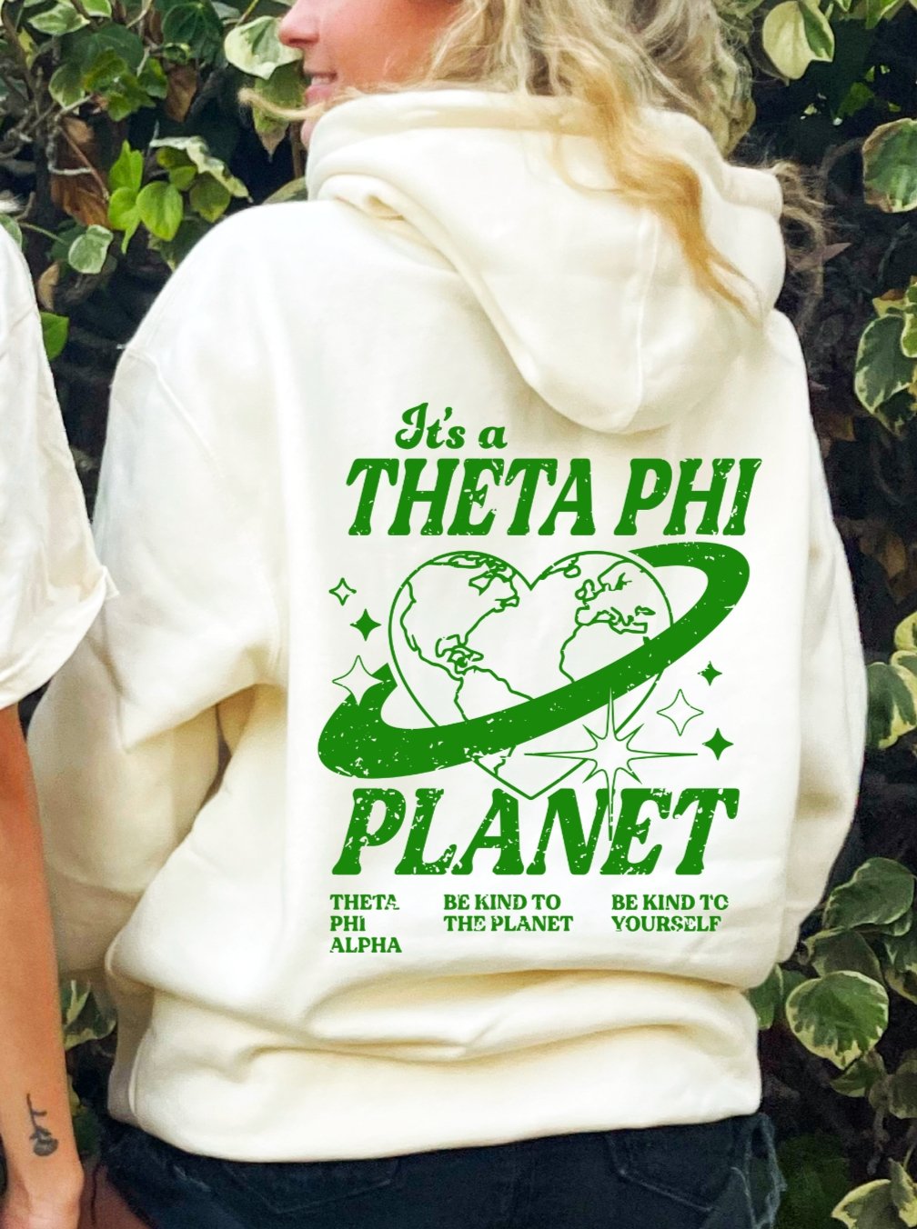Theta Phi Alpha Planet Hoodie | Be Kind to the Planet Trendy Sorority Hoodie | Greek Life Sweatshirt | Theta Phi comfy hoodie