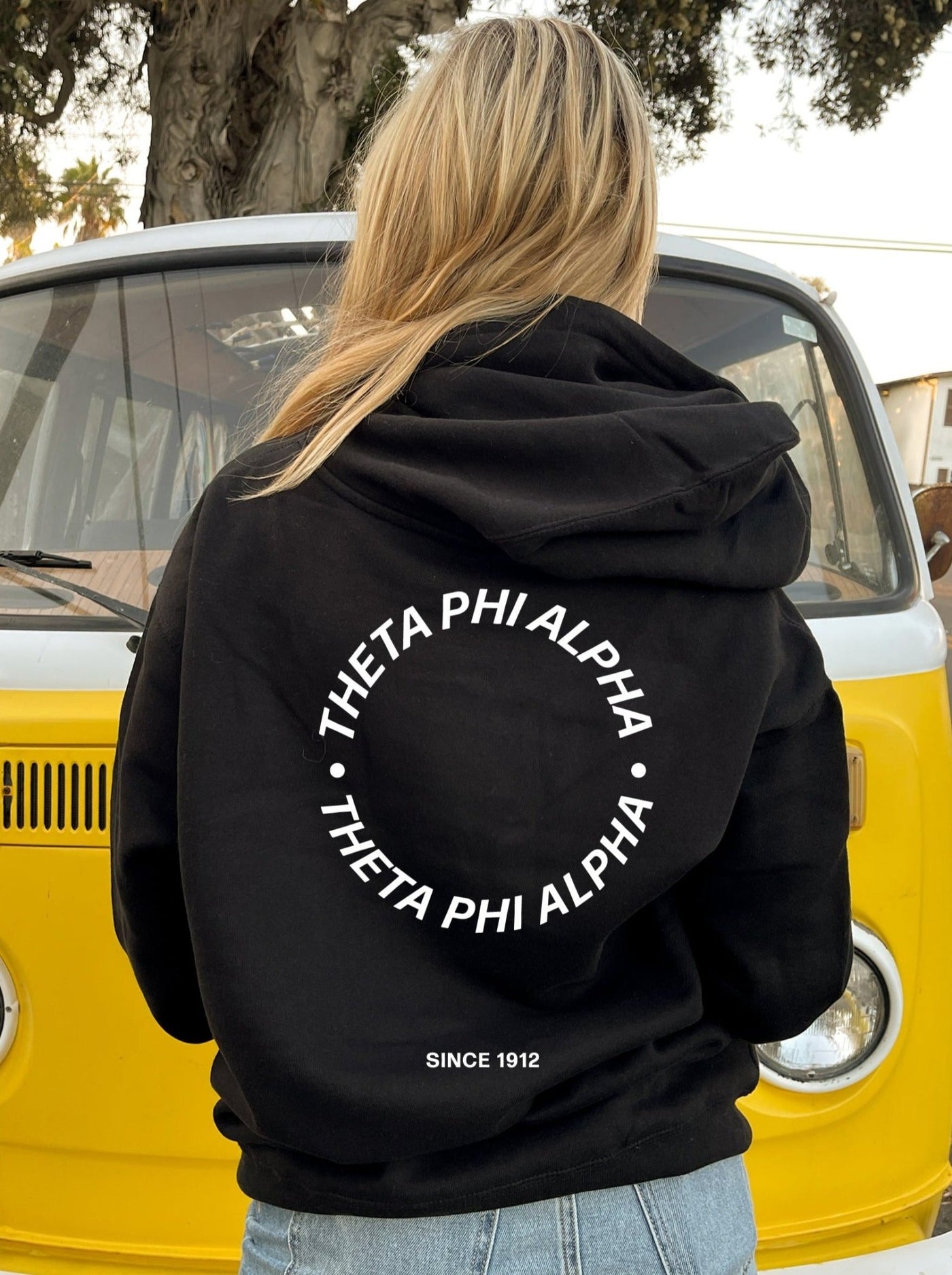 Theta Phi Alpha Simple Trendy Cute Circle Sorority Hoodie Sweatshirt Design Black