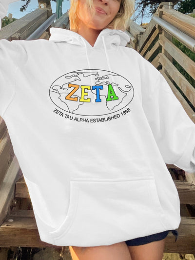 Zeta Tau Alpha Colorful Text Cute World Trendy Tri Sigma Sorority Hoodie