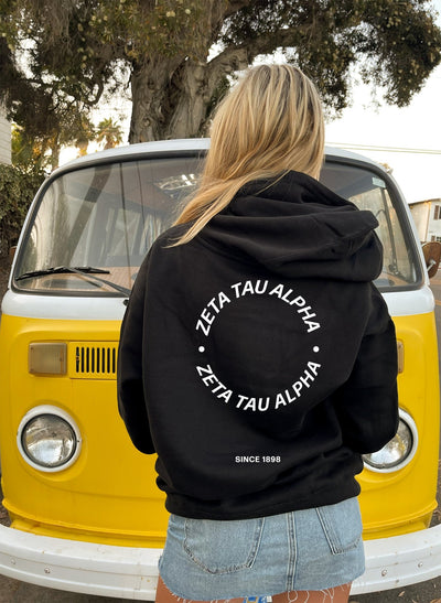 Zeta Tau Alpha Simple Trendy Cute Circle Sorority Hoodie Sweatshirt Design Black
