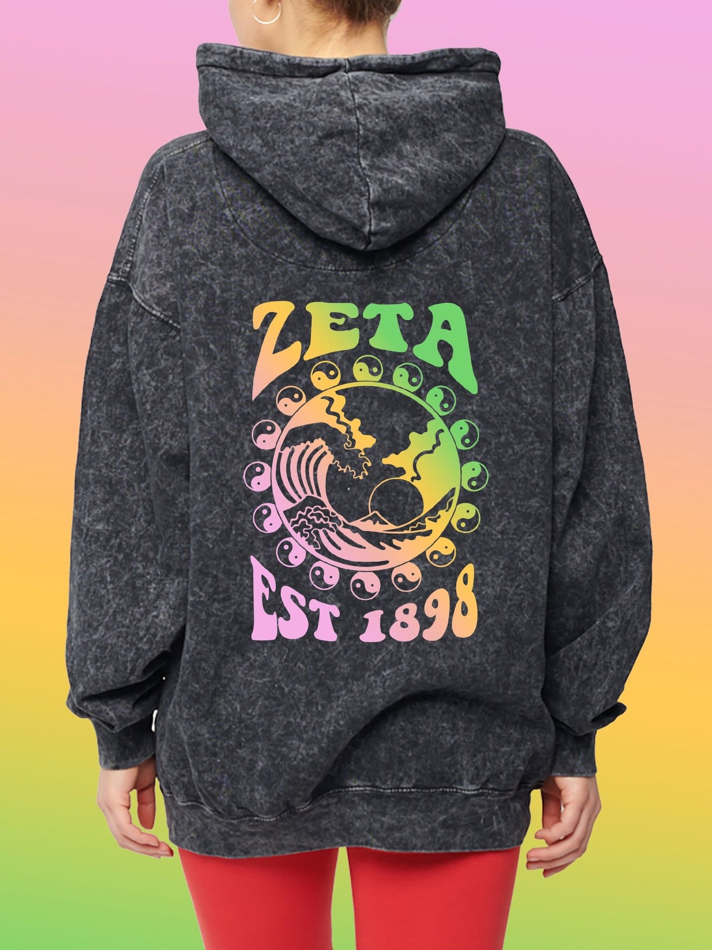 Zeta Tau Alpha Yin-Yang Surf Sorority Hoodie Mineral Wash Tie Dye